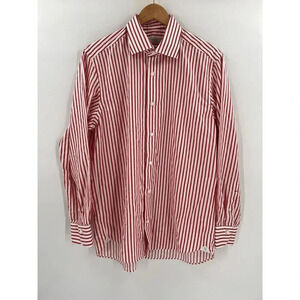 CORDONE 1956 Button Up Dress Shirt Mens 17/43 XL Red White Stripe Cotton Italy